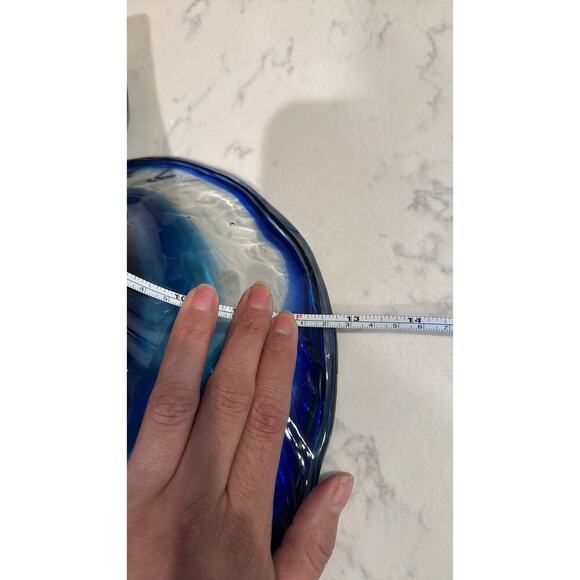 Vintage CORNUCOPIA cobalt Blue Hand Blown glass Unbranded mid century vase - Picture 9 of 10